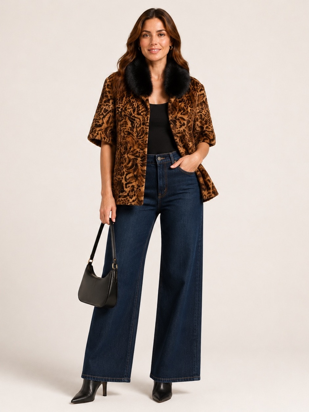 Etcetera Size 8 Burnout Velvet Animal Print Faux Fur Collar Jacket